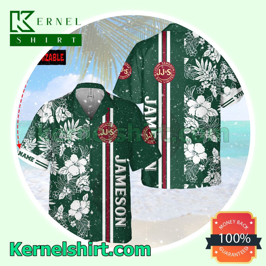 Personalized Jameson Irish Whiskey Hibiscus Aloha Beach Hawaiian Shirt