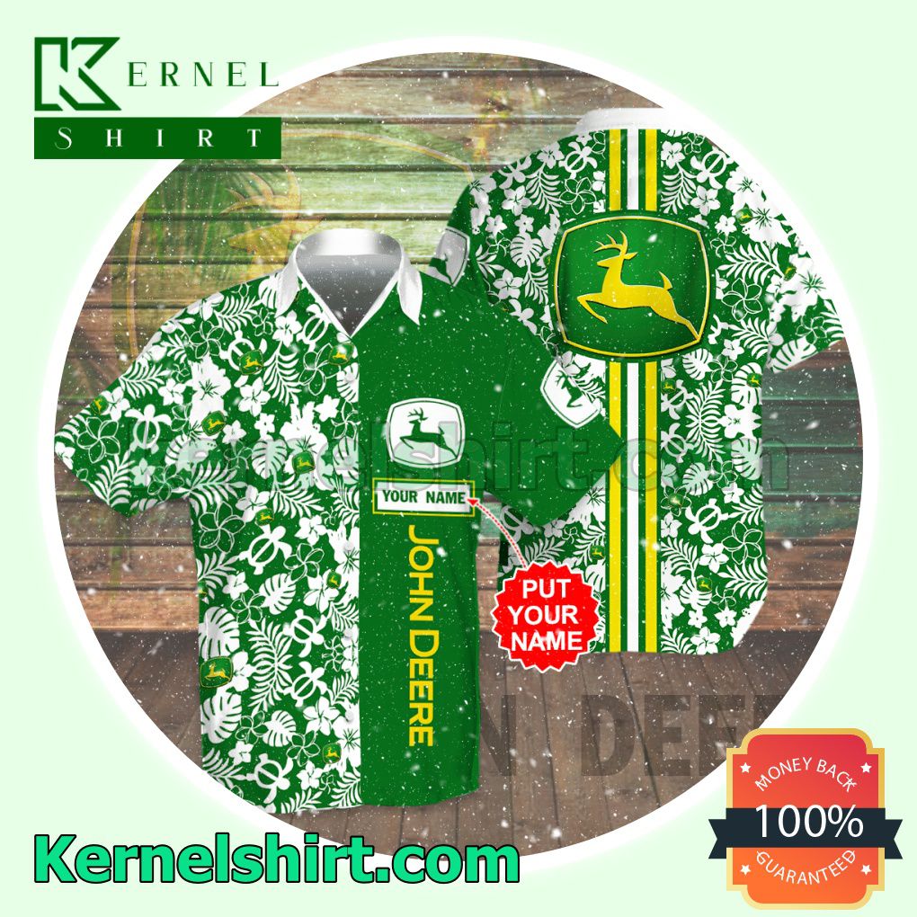 Personalized John Deere Flowery Green Aloha Beach Hawaiian Shirt