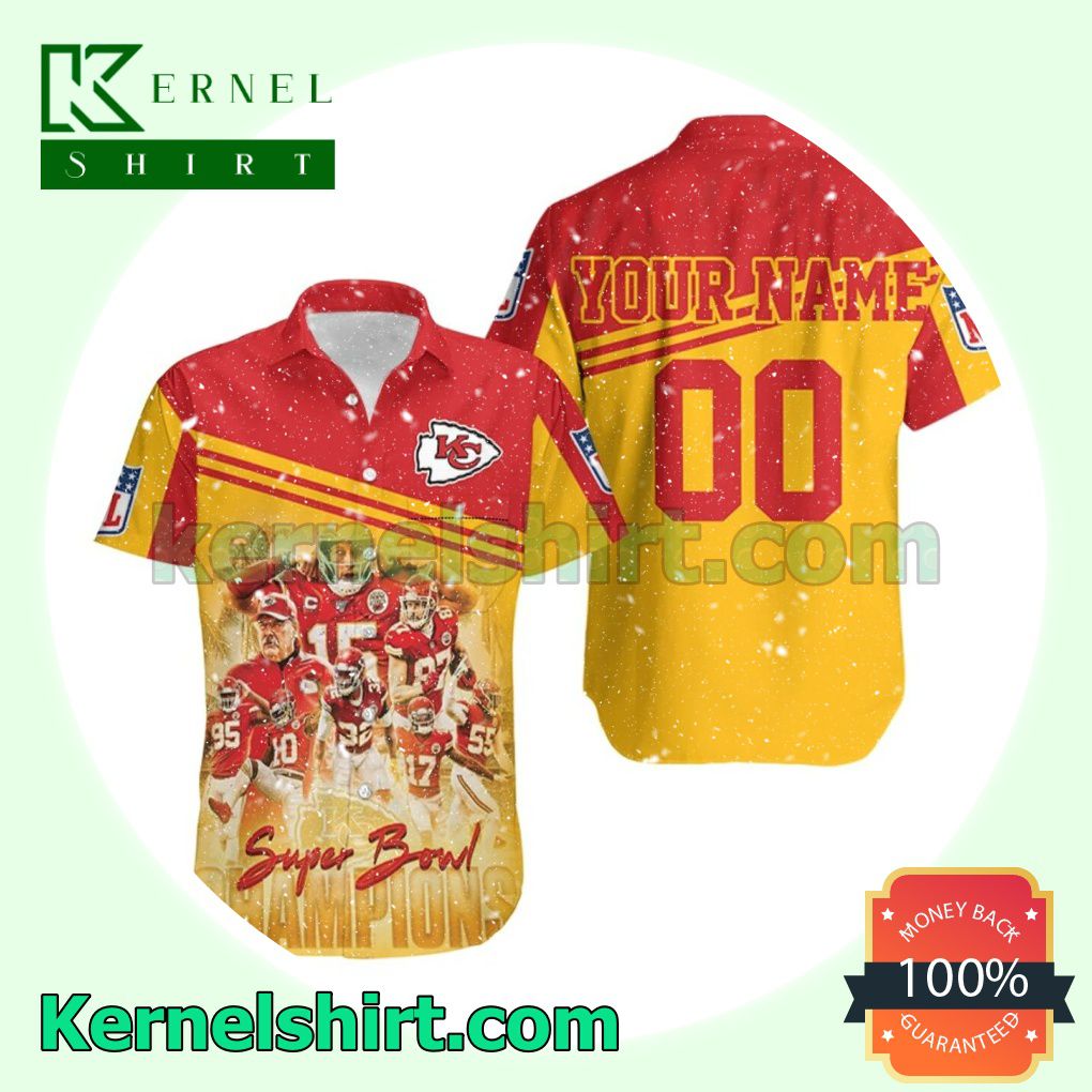 Personalized Kansas City Chiefs Super Bowl Champions Yellow And Red Beach Shirt