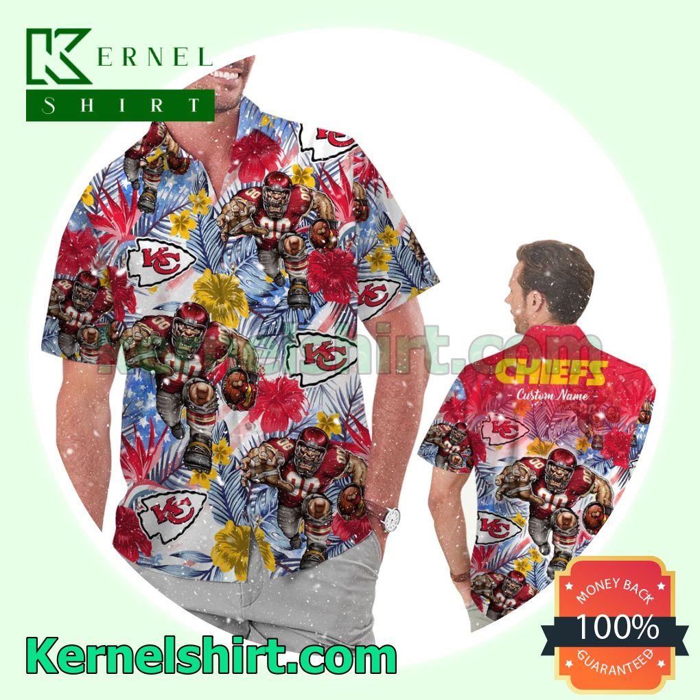 Personalized Kansas City Chiefs Tropical Floral America Flag Aloha Summer Hawaiian Shirt