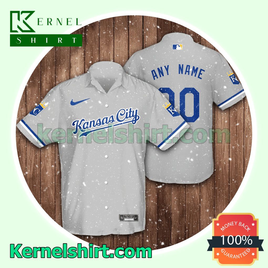 Personalized Kansas City Royals Baseball Gray Aloha Beach Hawaiian Shirt