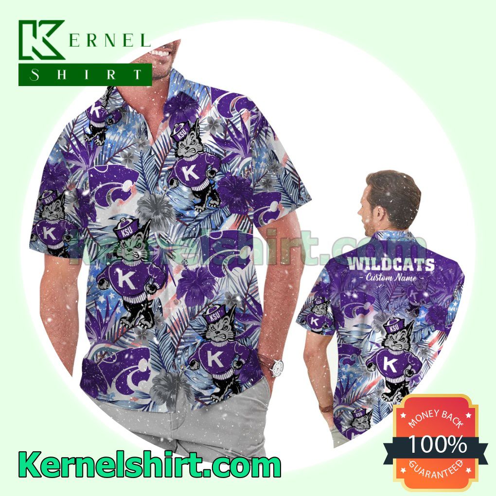 Personalized Kansas State Wildcats Tropical Floral America Flag For NCAA Football Lovers Summer Hawaiian Shirt