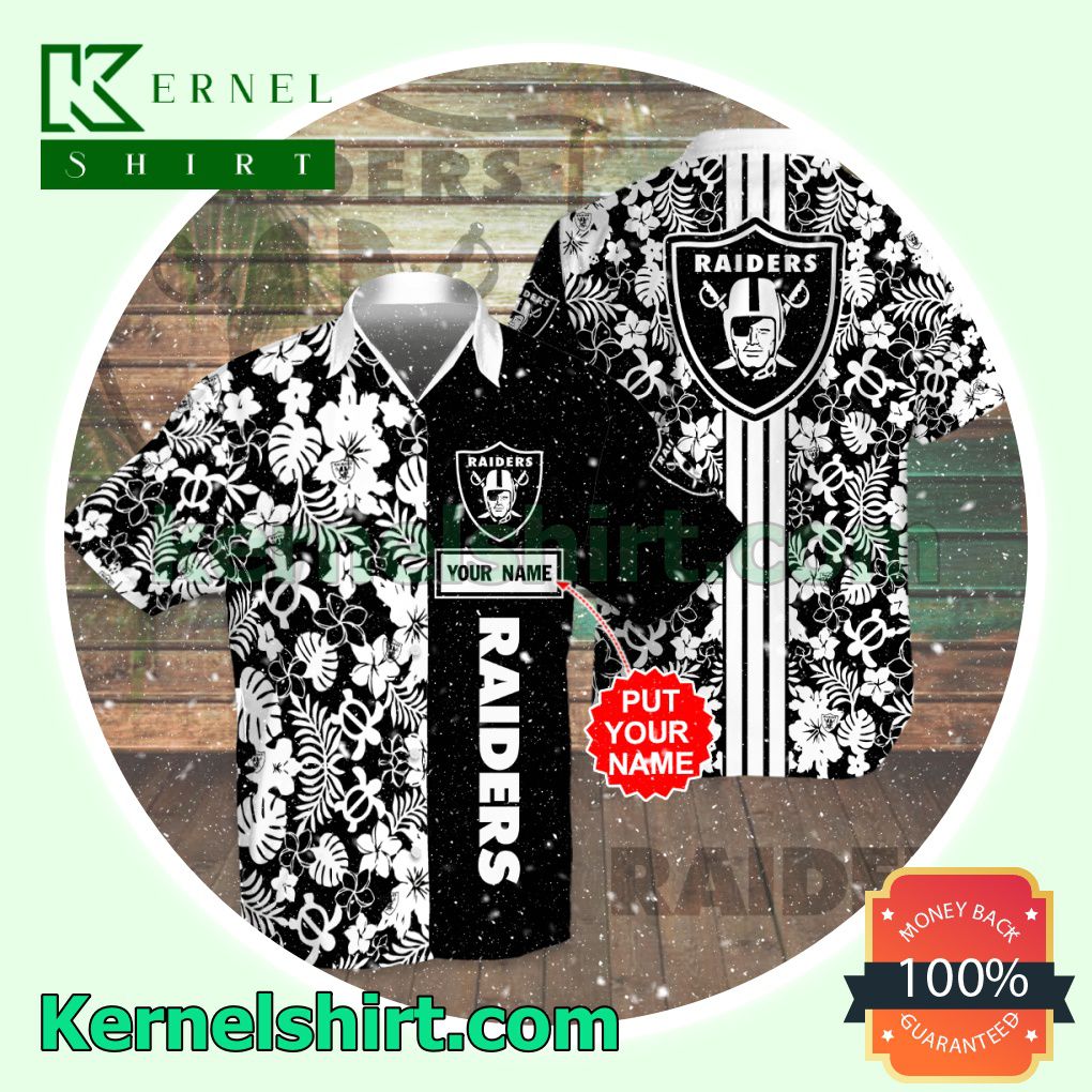 Personalized Las Vegas Raiders Flowery Black Aloha Beach Hawaiian Shirt