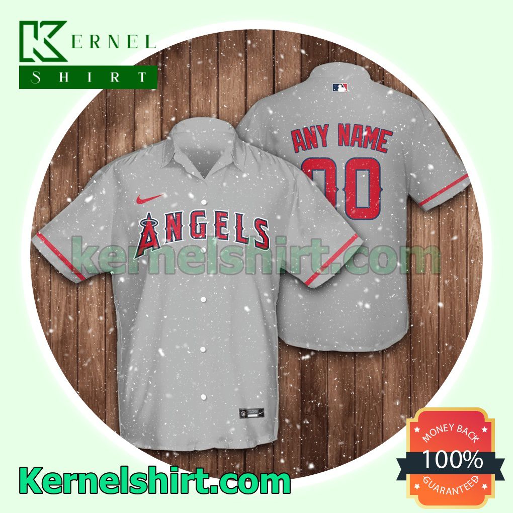 Personalized Los Angeles Angels Baseball Grey Aloha Beach Hawaiian Shirt