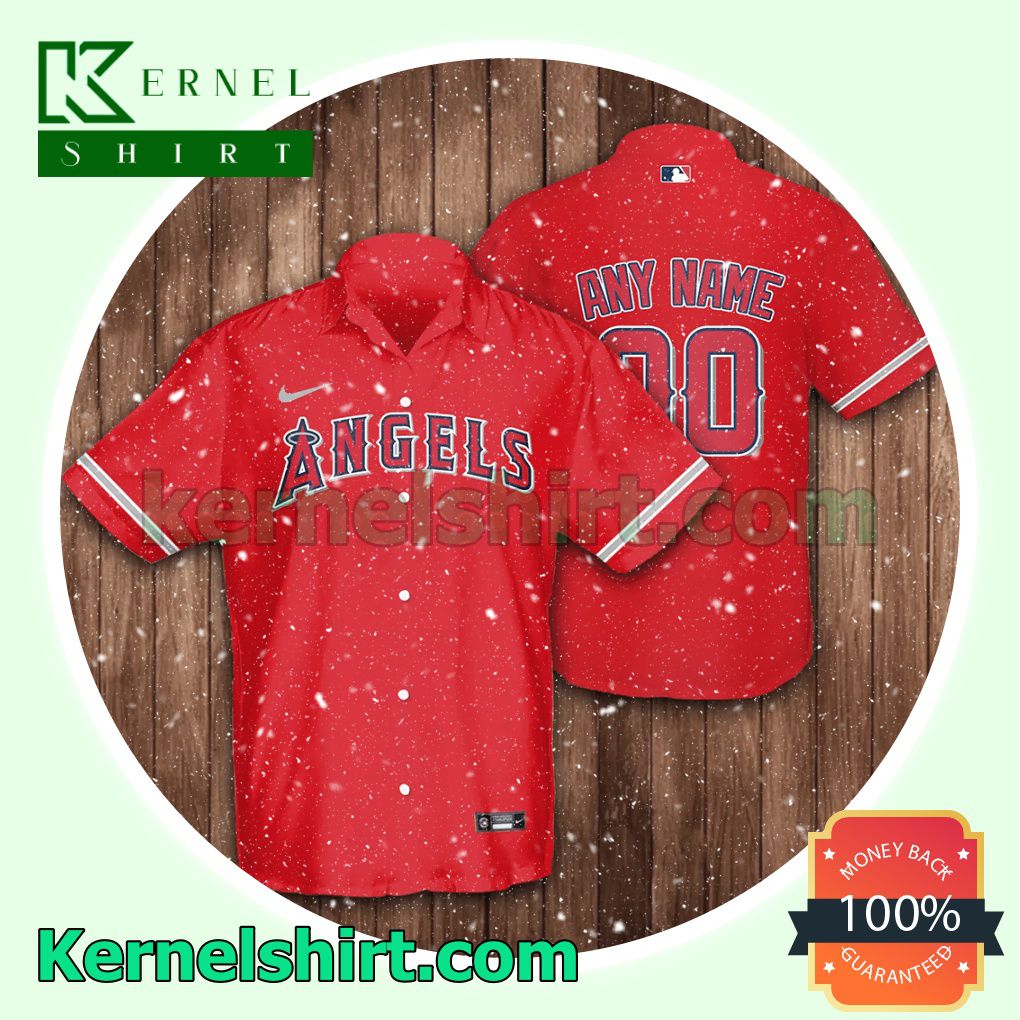 Personalized Los Angeles Angels Baseball Red Aloha Beach Hawaiian Shirt
