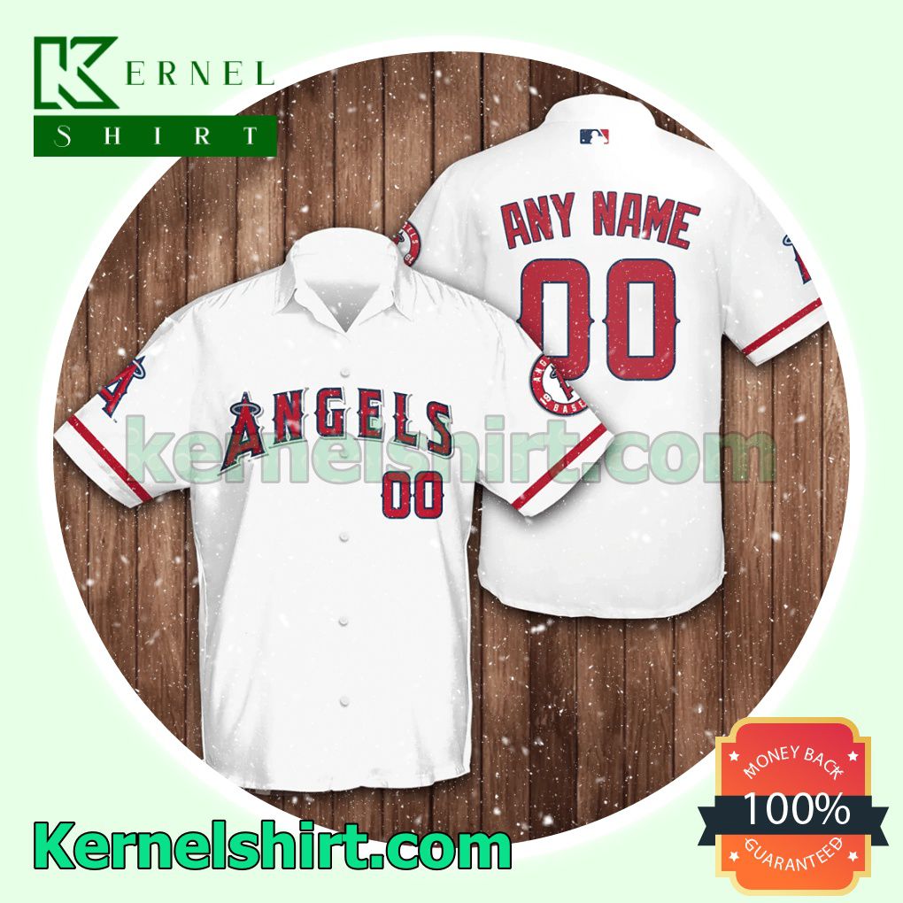 Personalized Los Angeles Angels Baseball White Logo Branded Aloha Beach Hawaiian Shirt