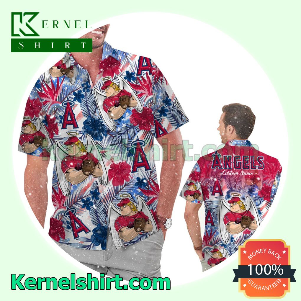 Personalized Los Angeles Angels Tropical Floral America Flag For MLB Football Lovers Summer Hawaiian Shirt