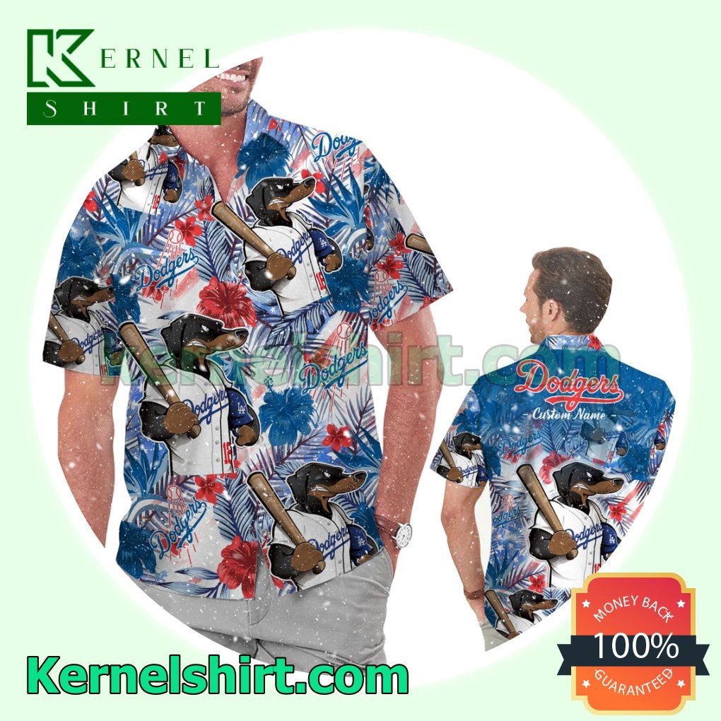 Personalized Los Angeles Dodgers Tropical Floral America Flag For MLB Football Lovers Summer Hawaiian Shirt