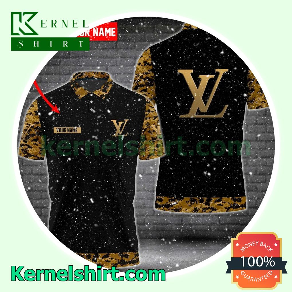 Personalized Louis Vuitton Logo With Camouflage Black Golf Polo