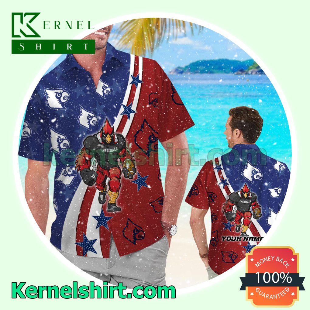 Personalized Louisville Cardinals American Flag Summer Hawaiian Shirt