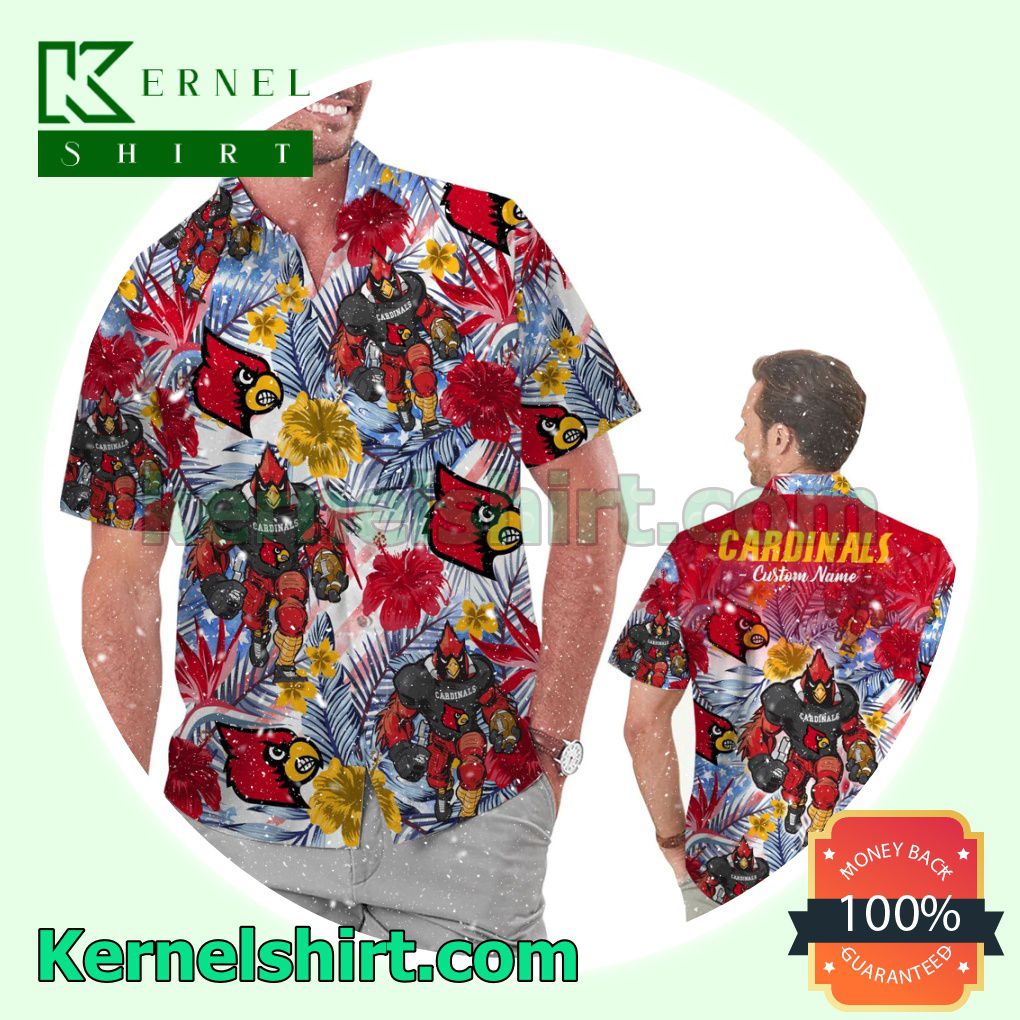 Personalized Louisville Cardinals Tropical Floral America Flag For NCAA Football Lovers University of Louisville Summer Hawaiian Shirt