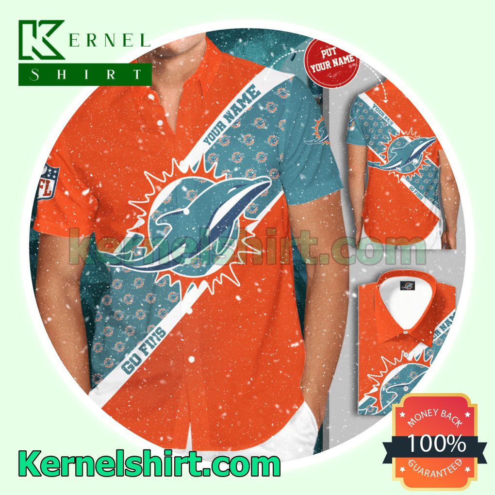 Personalized Miami Dolphins Football Team Go Fins Orange Aloha Beach Hawaiian Shirt