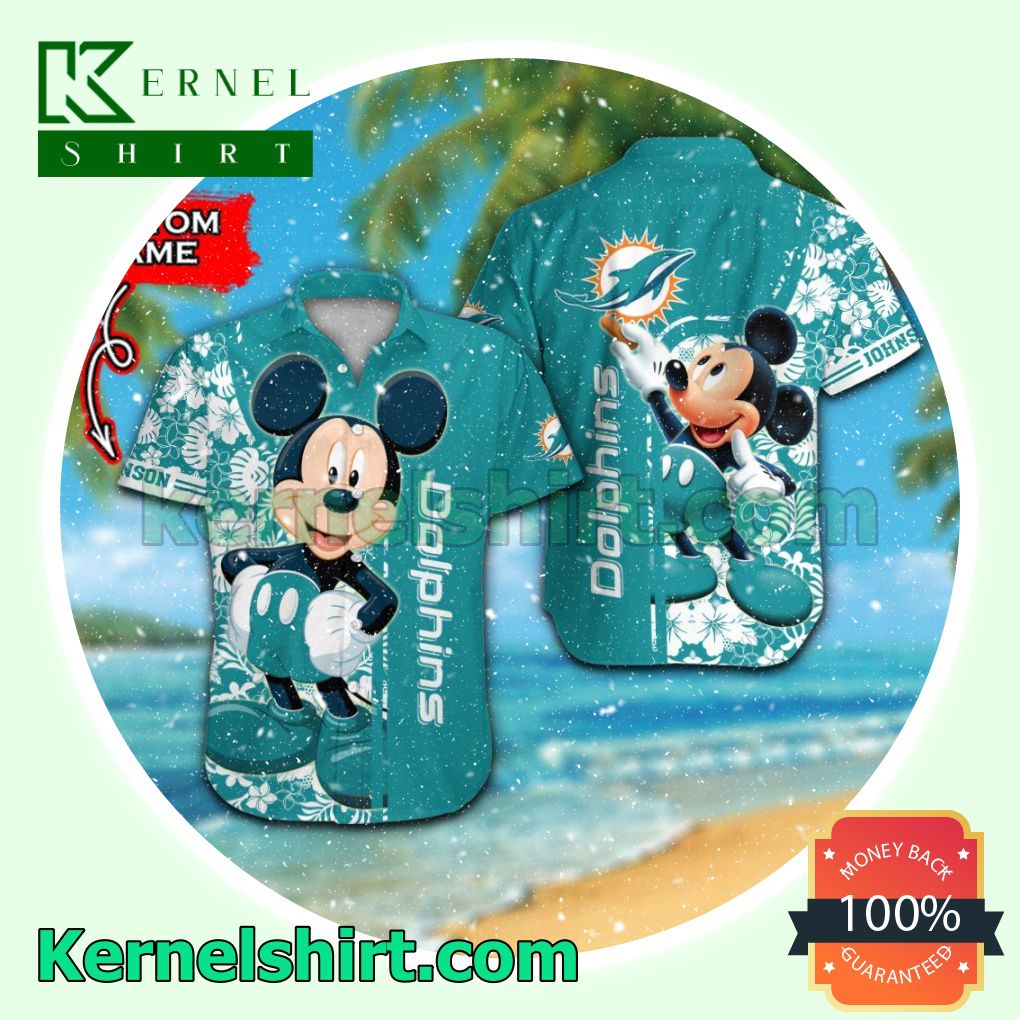Personalized Miami Dolphins & Mickey Mouse Summer Hawaiian Shirt