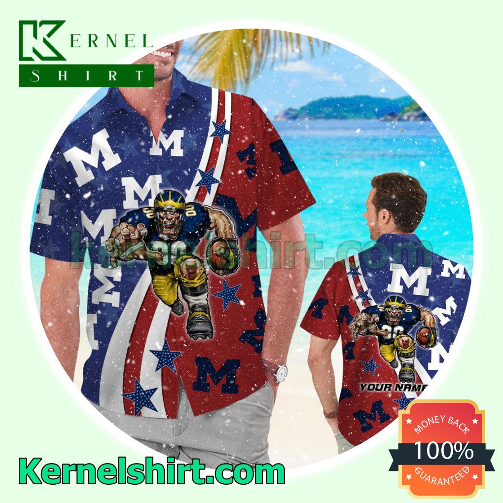 Personalized Michigan Wolverines American Flag Summer Hawaiian Shirt