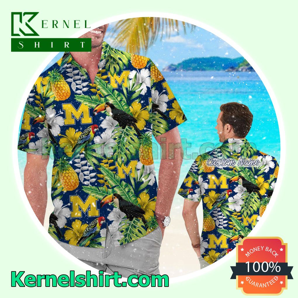 Personalized Michigan Wolverines Parrot Floral Tropical Summer Hawaiian Shirt