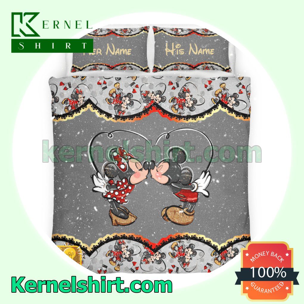 Personalized Mickey Kiss Minnie You And Me We Got This Grey Queen King Twin Duvet Cover Set