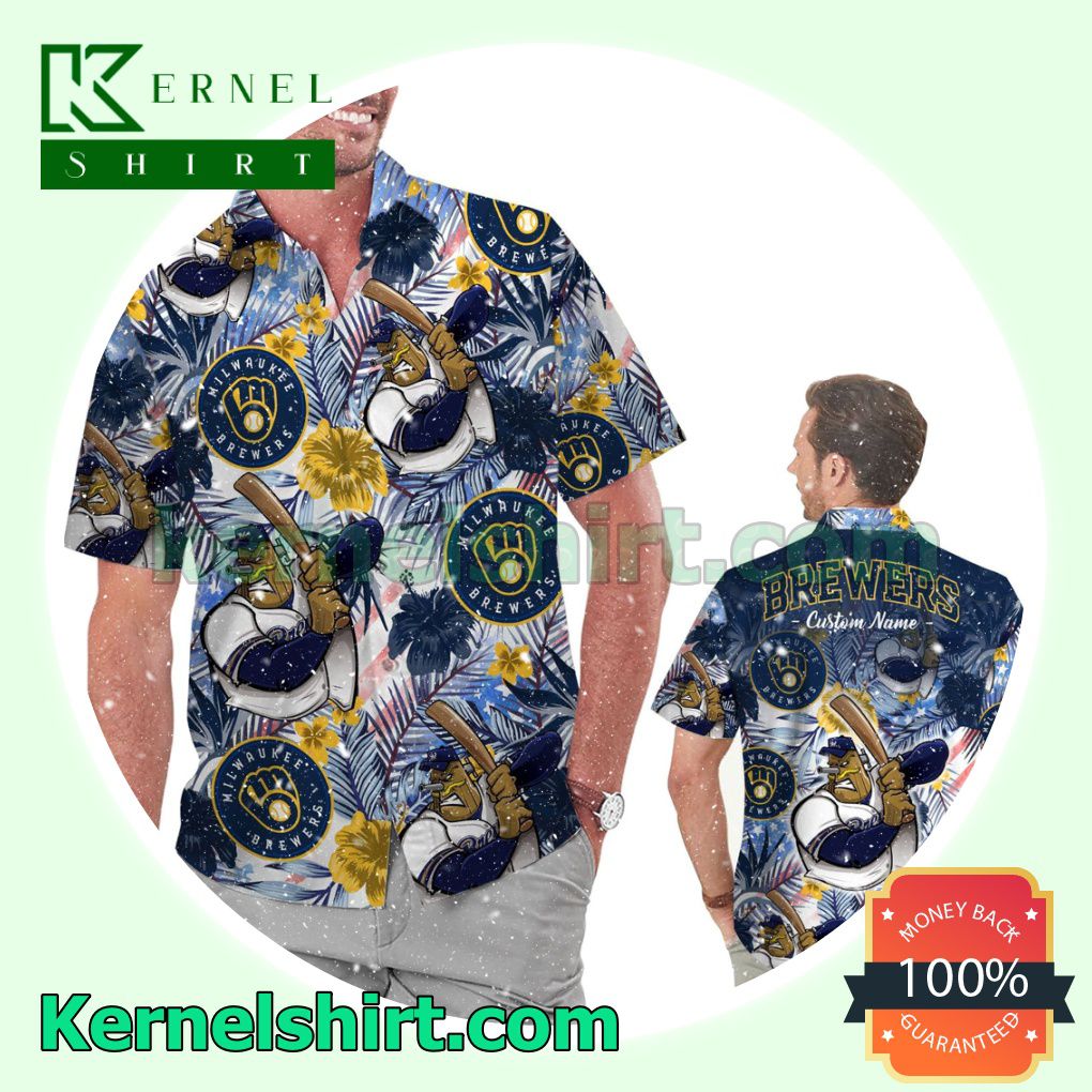 Personalized Milwaukee Brewers Tropical Floral America Flag For MLB Football Lovers Summer Hawaiian Shirt