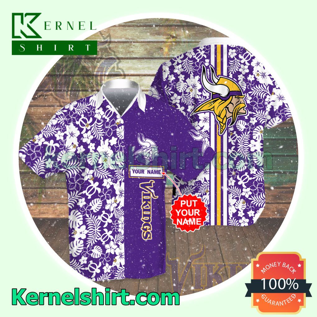 Personalized Minnesota Vikings Flowery Purple Aloha Beach Hawaiian Shirt