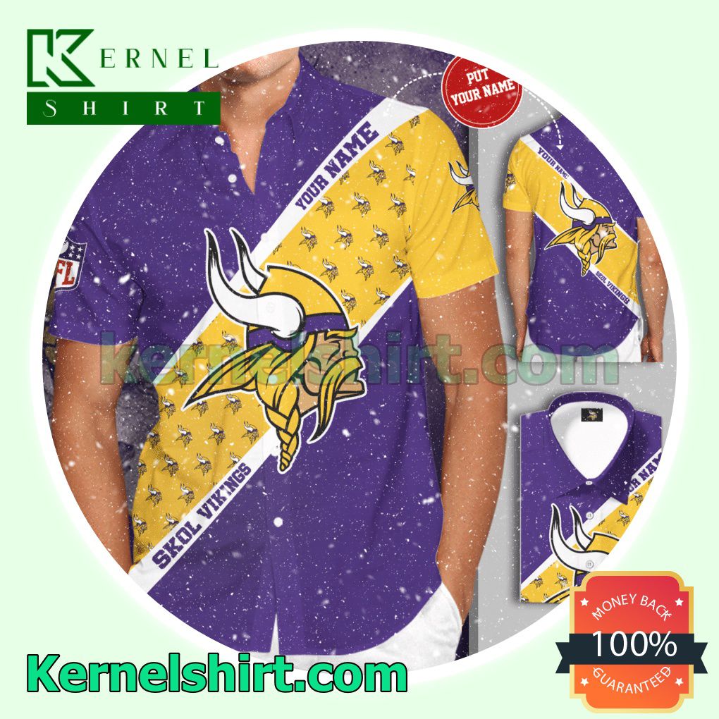 Personalized Minnesota Vikings Logo Skol Vikings Purple Yellow Aloha Beach Hawaiian Shirt