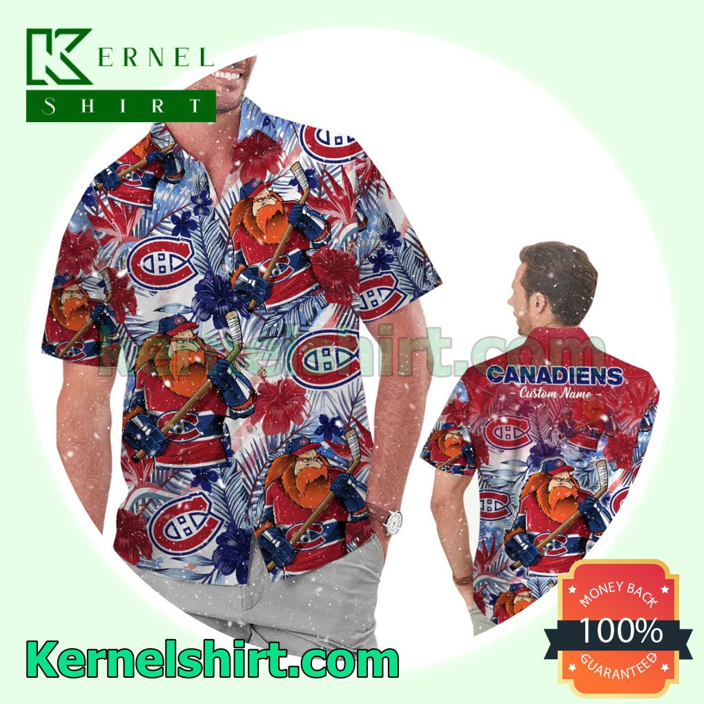 Personalized Montreal Canadiens Tropical Floral America Flag Summer Hawaiian Shirt