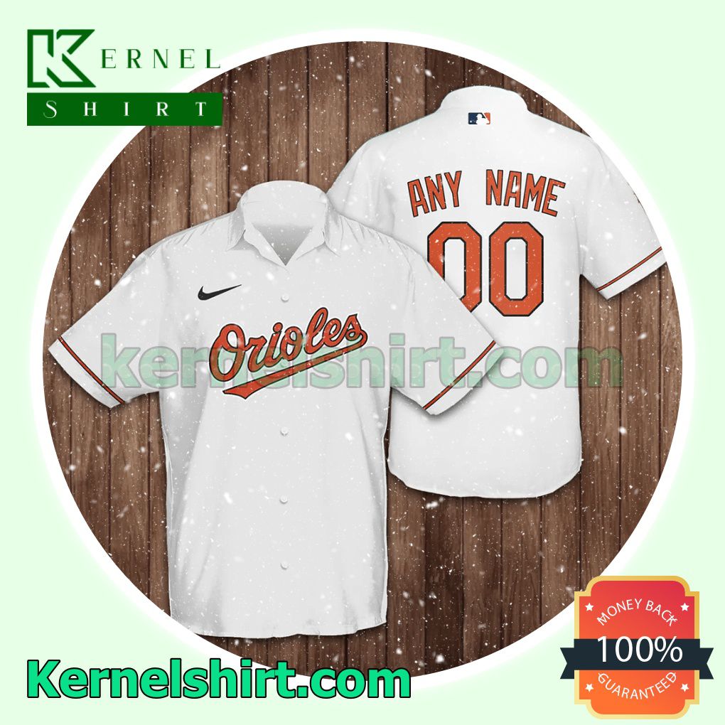 Personalized Name And Number Baltimore Orioles Baseball White Aloha Beach Hawaiian Shirt