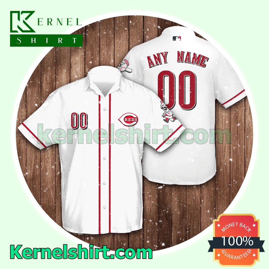 Personalized Name And Number Cincinnati Reds Baseball White Aloha Beach Hawaiian Shirt