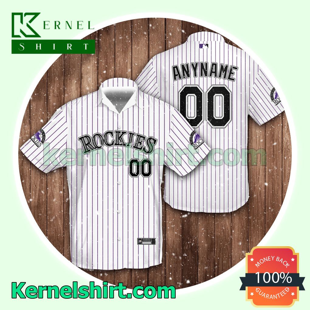 Personalized Name And Number Colorado Rockies Baseball Pinstripe Baseball White Aloha Beach Hawaiian Shirt