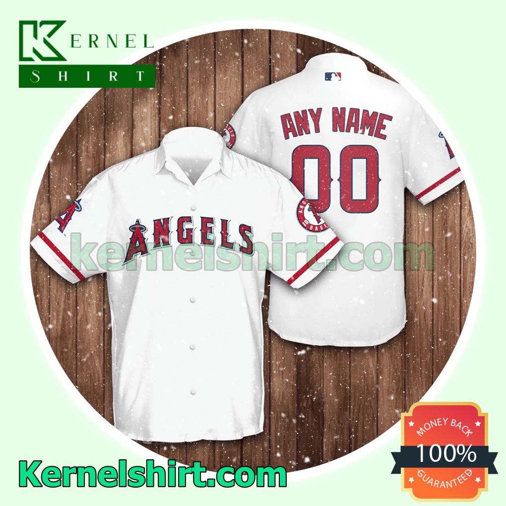 Personalized Name And Number Los Angeles Angels Baseball White Aloha Beach Hawaiian Shirt