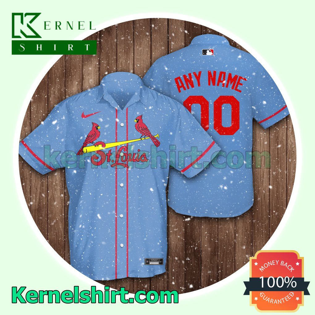 Personalized Name And Number St. Louis Cardinals Baseball Blue Aloha Beach Hawaiian Shirt