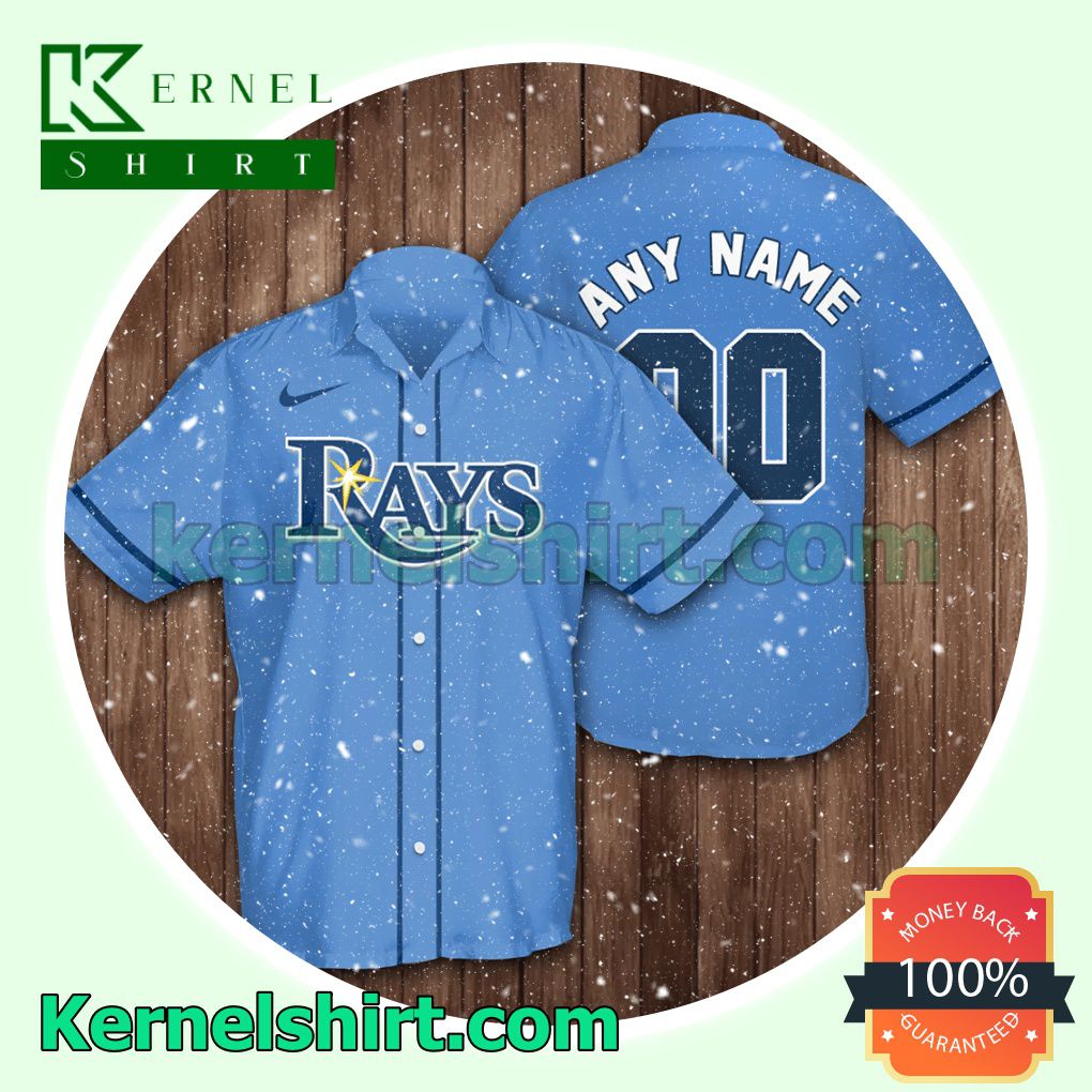 Personalized Name And Number Tampa Bay Rays Baseball Blue Aloha Beach Hawaiian Shirt