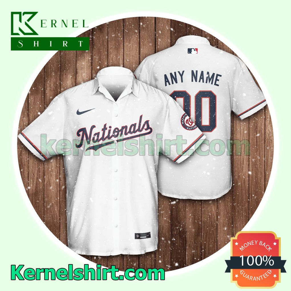 Personalized Name And Number Washington Nationals Baseball White Aloha Beach Hawaiian Shirt