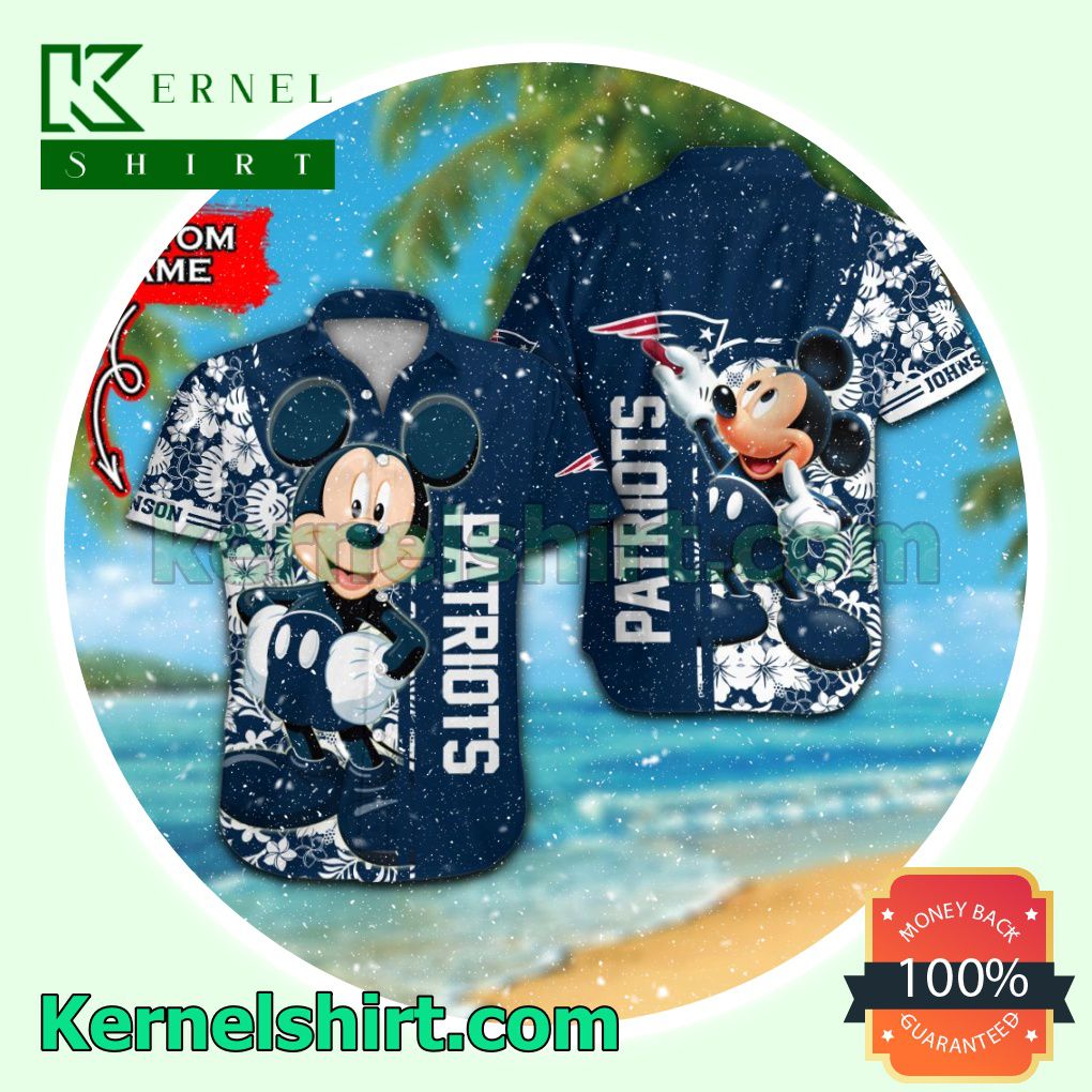 Personalized New England Patriots & Mickey Mouse Summer Hawaiian Shirt