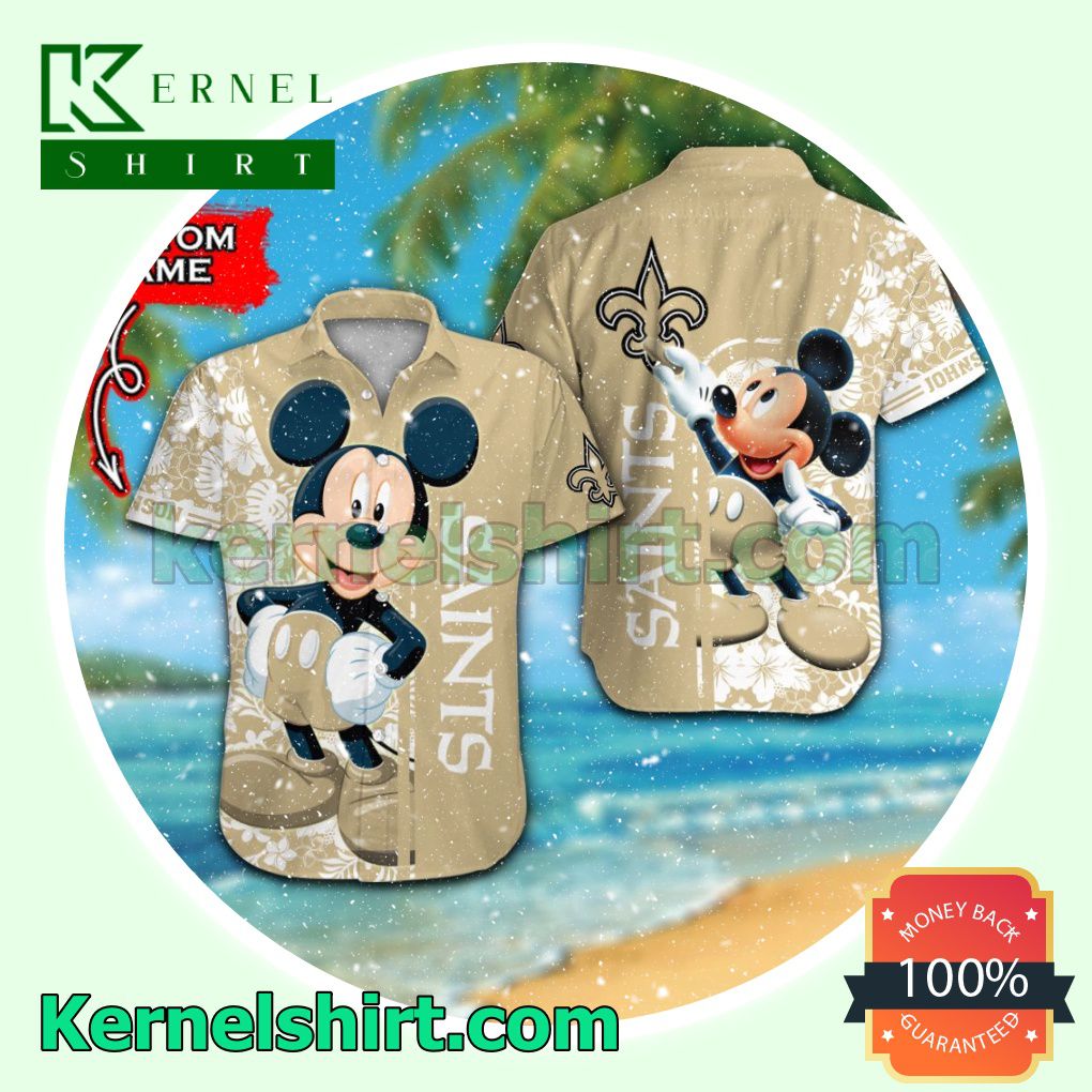 Personalized New Orleans Saints & Mickey Mouse Summer Hawaiian Shirt