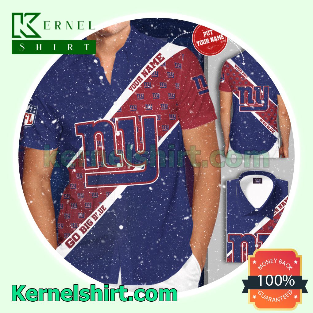 Personalized New York Giants Big Logo Go Big Blue Navy Red Aloha Beach Hawaiian Shirt