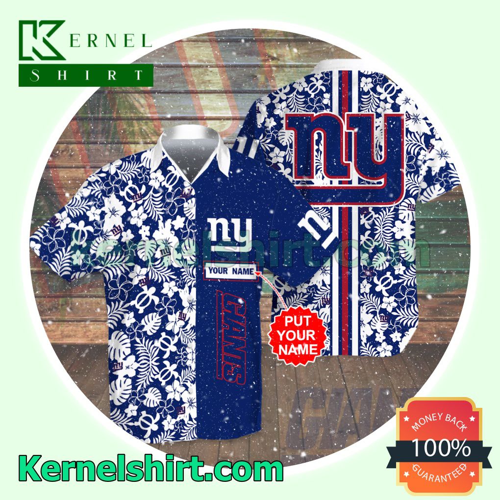 Personalized New York Giants Flowery Cobalt Aloha Beach Hawaiian Shirt