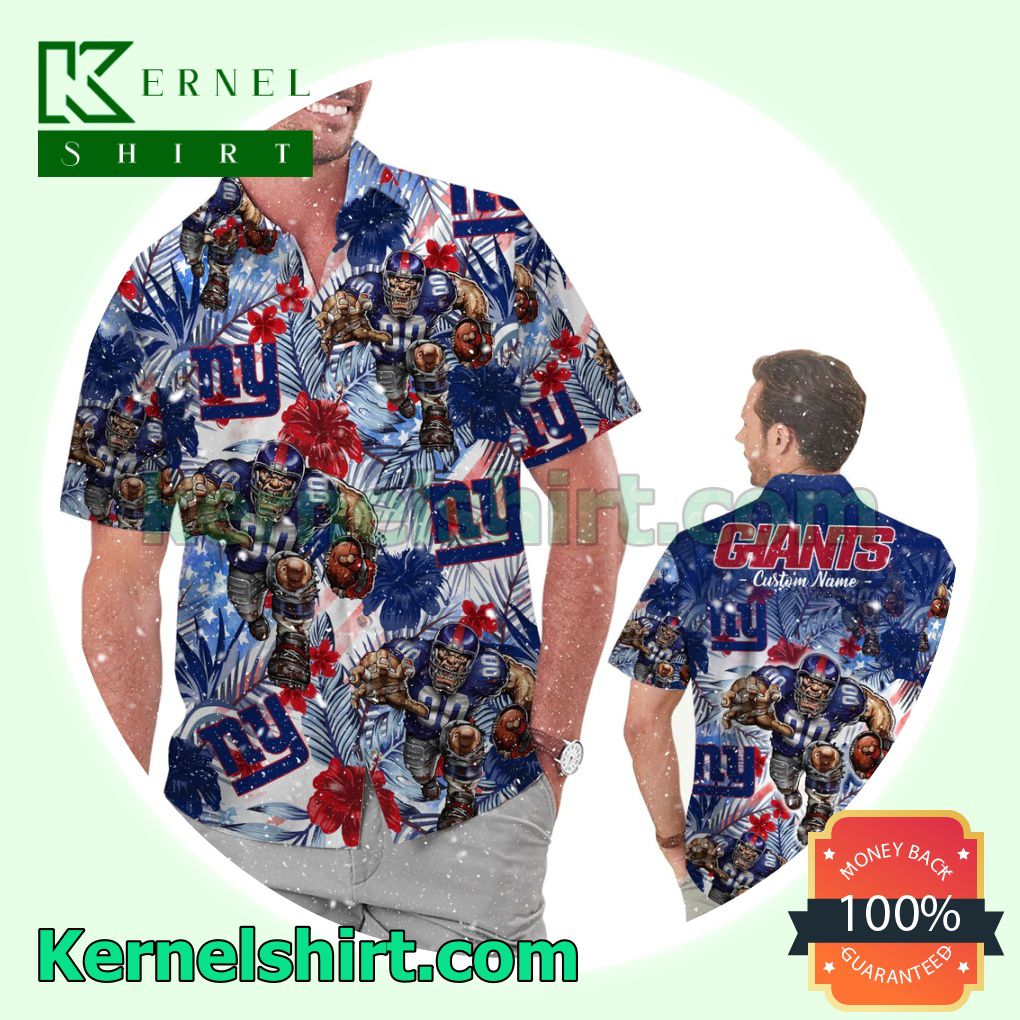 Personalized New York Giants Tropical Floral America Flag Aloha Summer Hawaiian Shirt