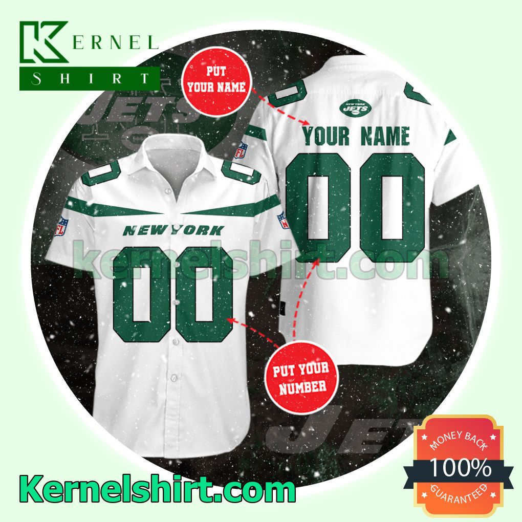 Personalized New York Jets Football Team White Aloha Beach Hawaiian Shirt