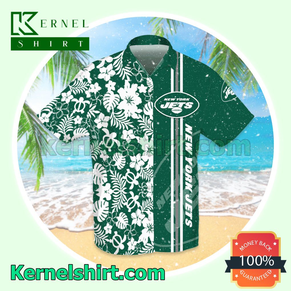 Personalized New York Jets Team Green Aloha Beach Hawaiian Shirt