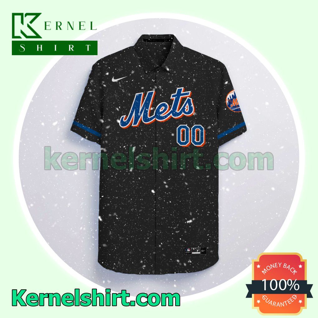 Personalized New York Mets Black Aloha Beach Hawaiian Shirt