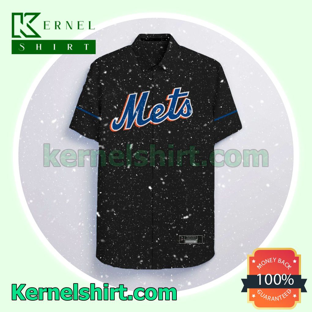 Personalized New York Mets Black Logo Branded Aloha Beach Hawaiian Shirt a