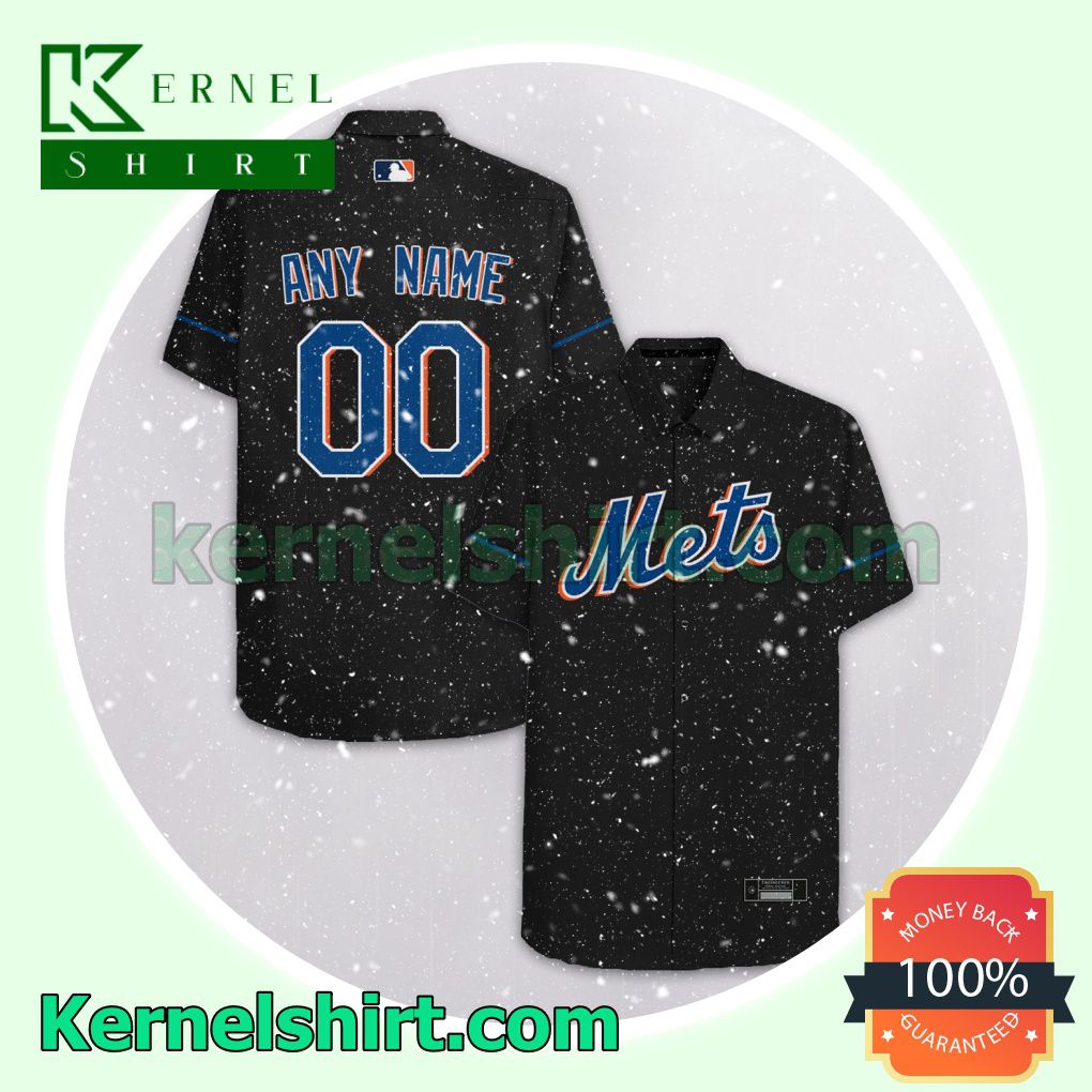 Personalized New York Mets Black Logo Branded Aloha Beach Hawaiian Shirt b