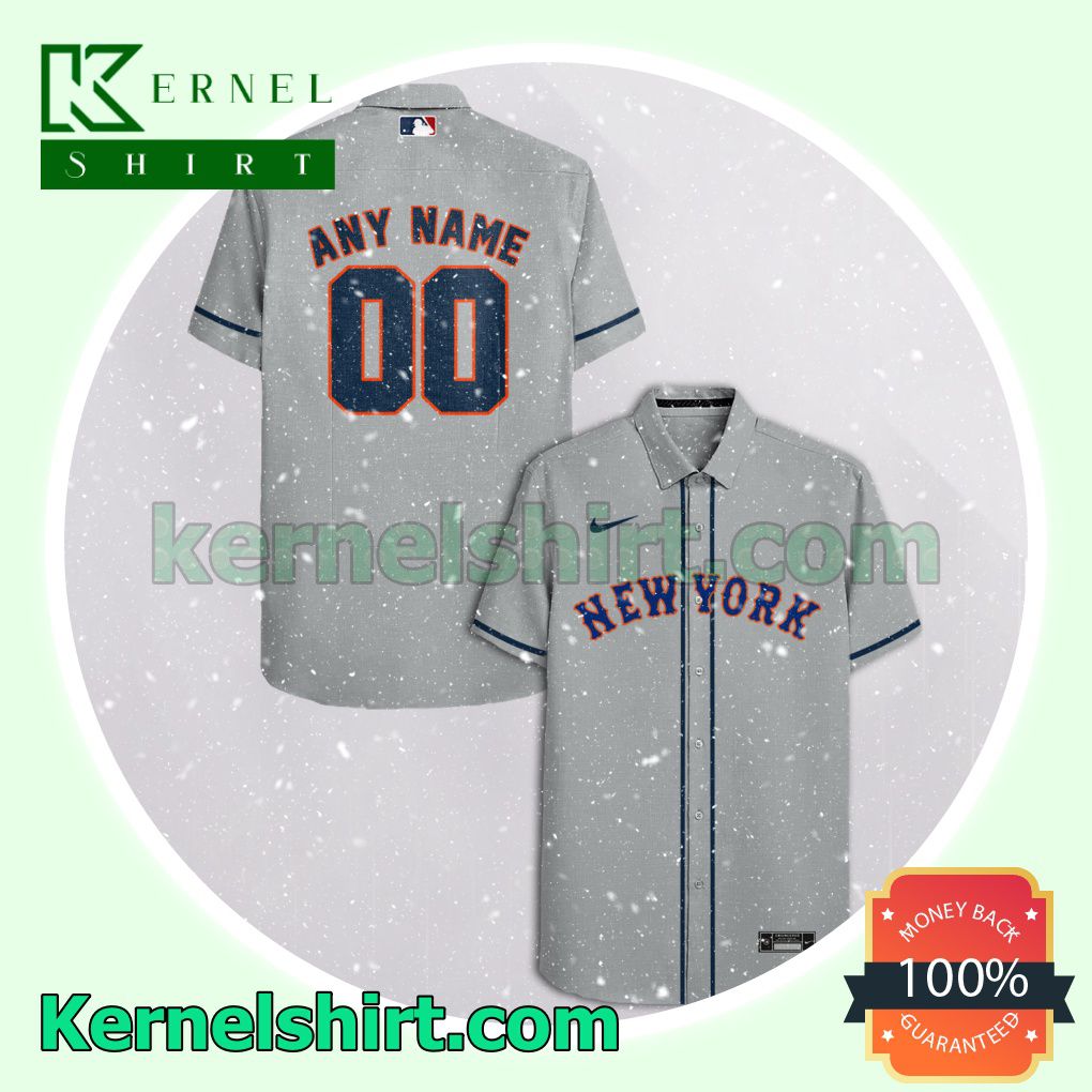 Personalized New York Mets Gray Aloha Beach Hawaiian Shirt