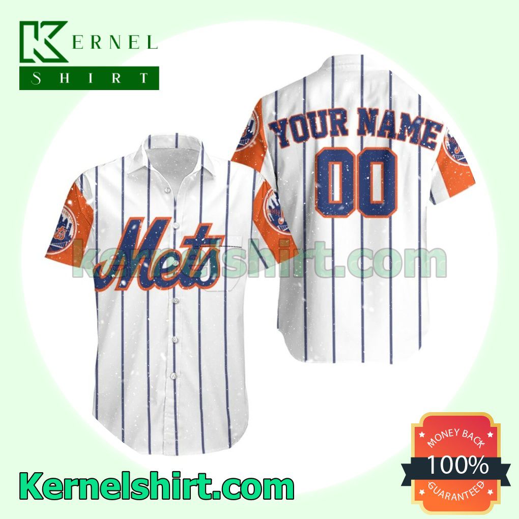 Personalized New York Mets Thin Vertical Striped Beach Shirt