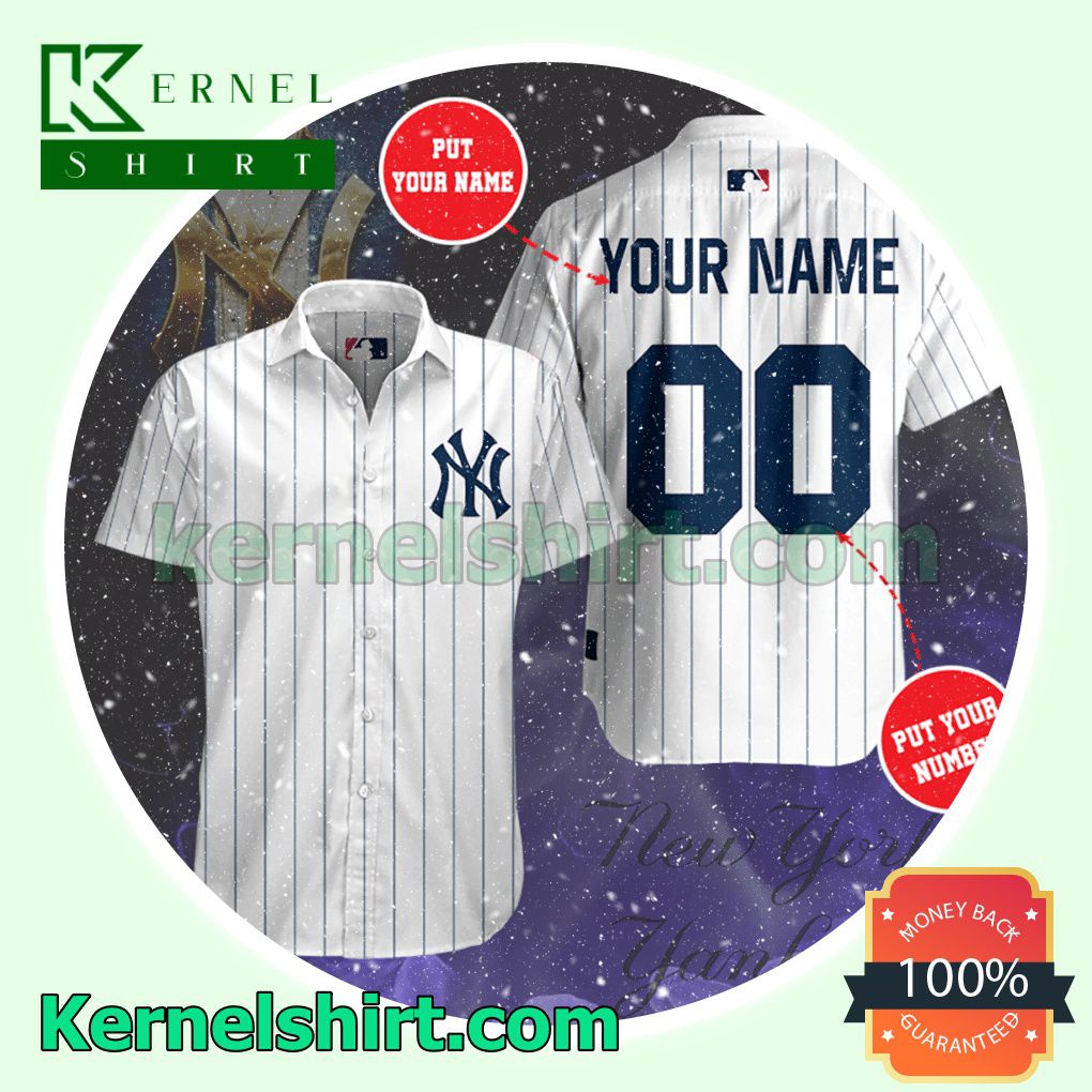 Personalized New York Yankees Baseball Team White Aloha Beach Hawaiian Shirt