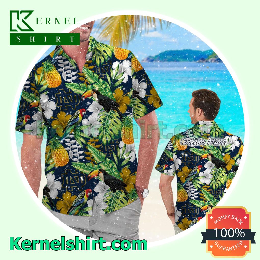 Personalized Notre Dame Fighting Irish Parrot Floral Tropical Summer Hawaiian Shirt
