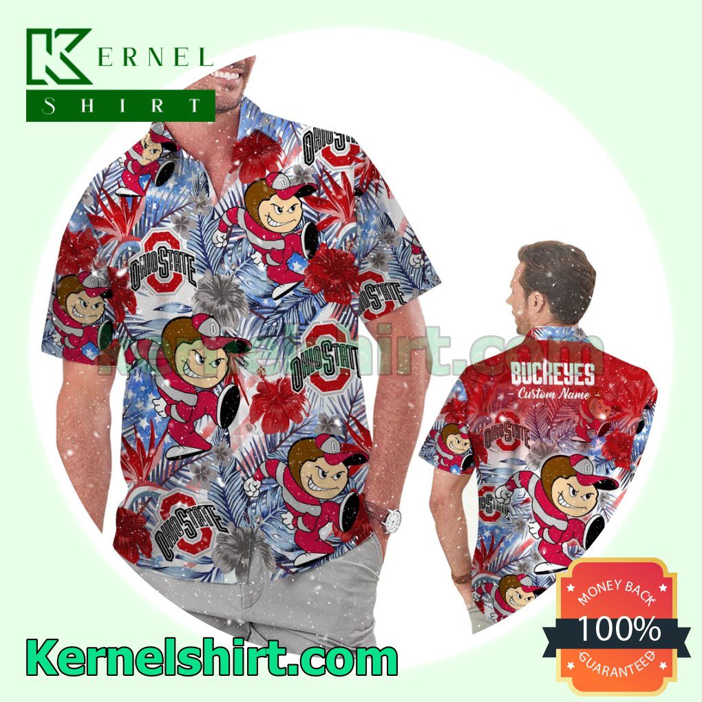 Personalized Ohio State Buckeyes Tropical Floral America Flag For NCAA Football Lovers Ohio State University Summer Hawaiian Shirt