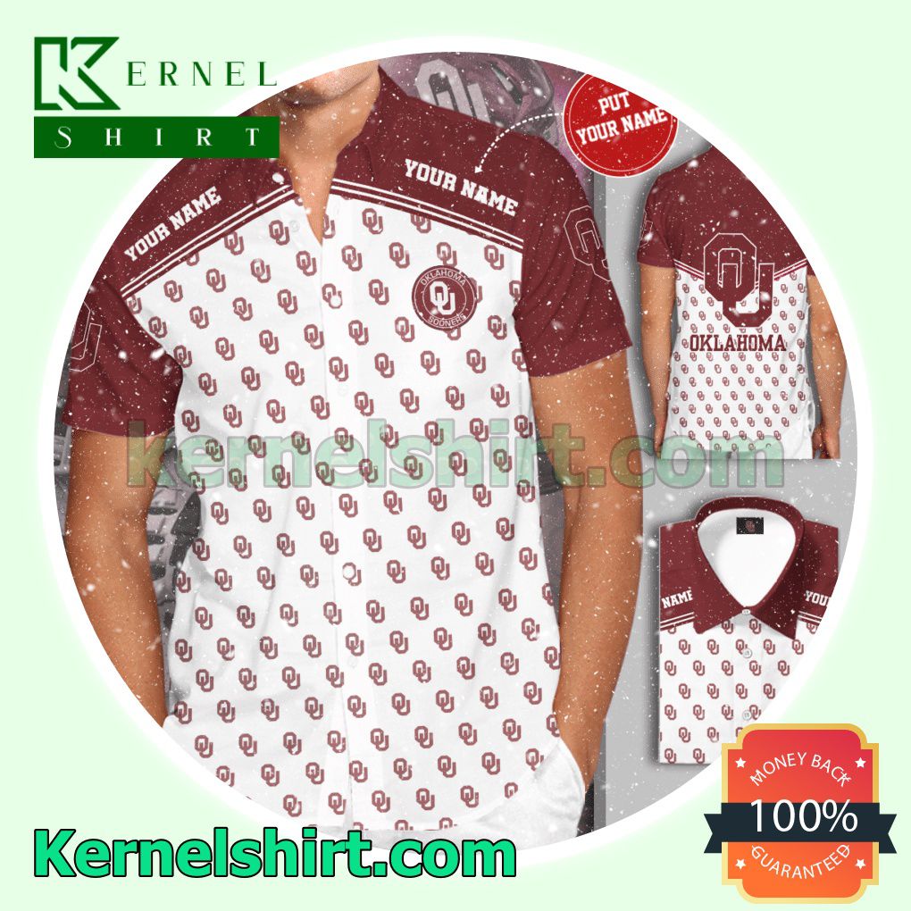 Personalized Oklahoma Sooners Logo White Garnet Aloha Beach Hawaiian Shirt