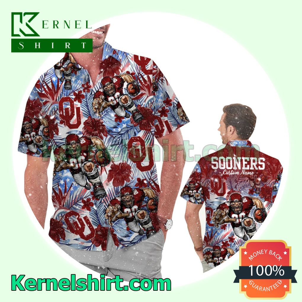 Personalized Oklahoma Sooners Tropical Floral America Flag For NCAA Football Lovers University of Oklahoma Summer Hawaiian Shirt