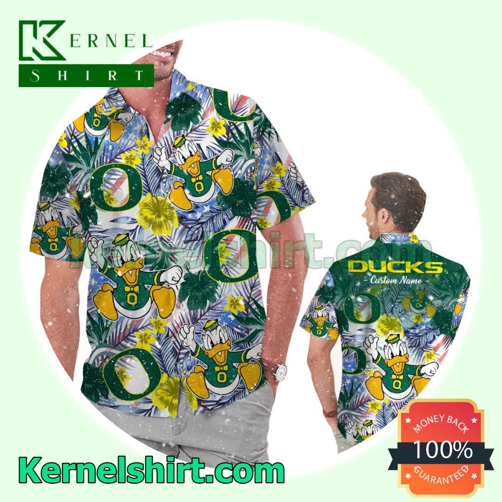 Personalized Oregon Ducks Tropical Floral America Flag For NCAA Football Lovers University of Oregon Summer Hawaiian Shirt
