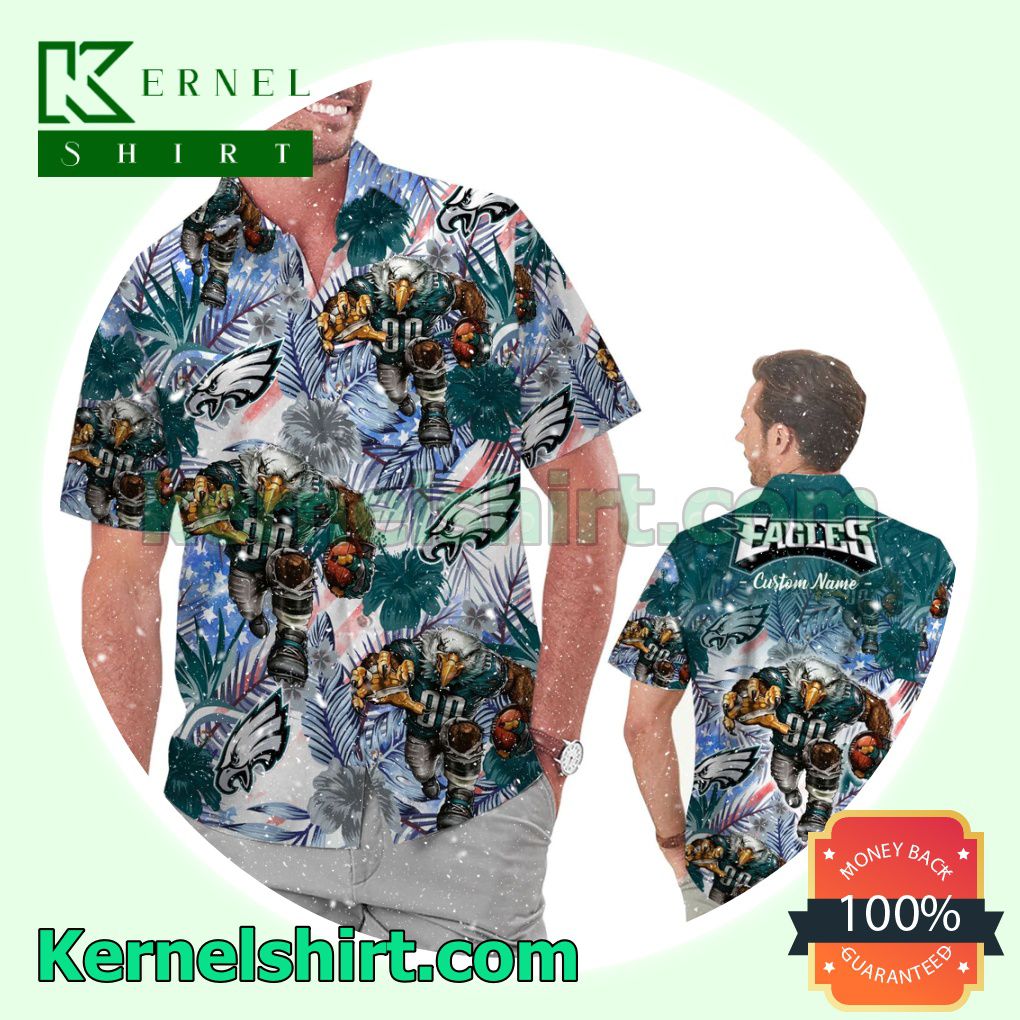 Personalized Philadelphia Eagles Tropical Floral America Flag Aloha Summer Hawaiian Shirt